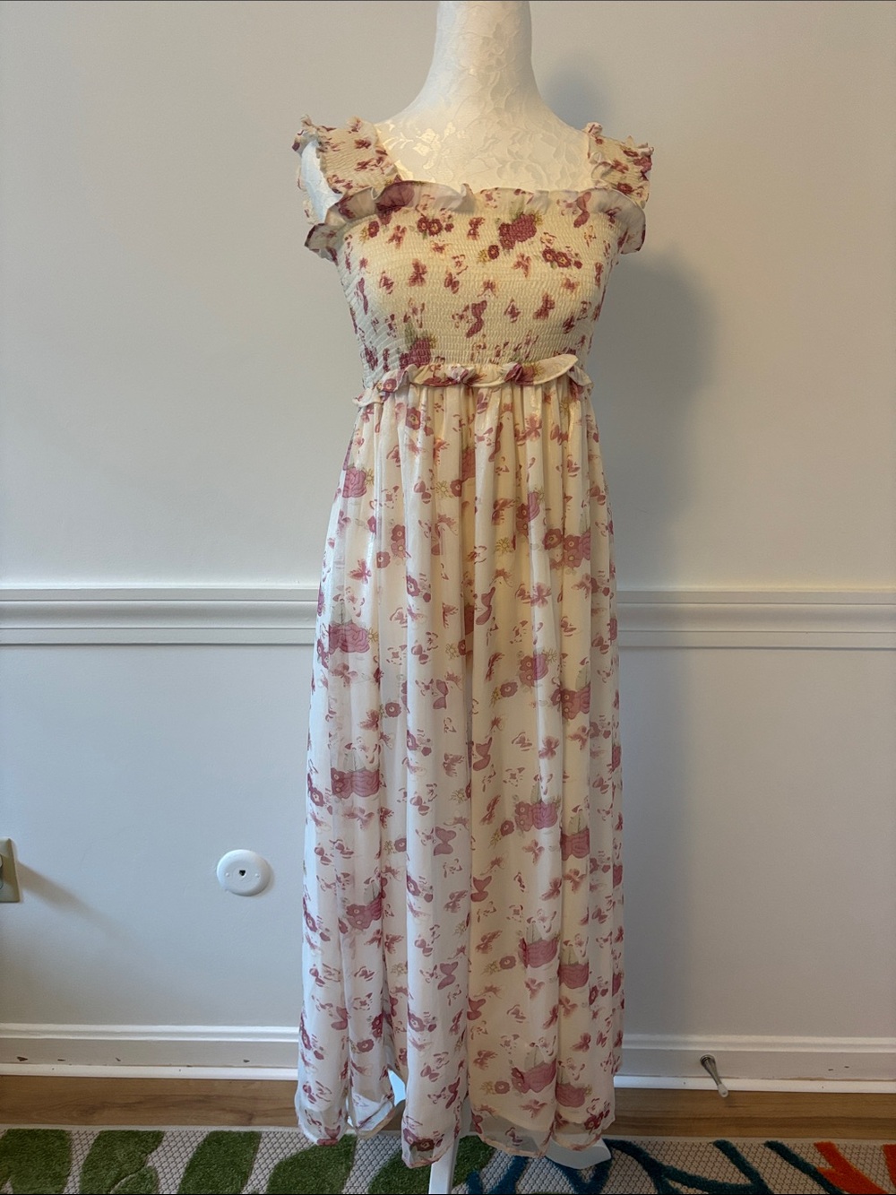Altar'd State Cream Maxi Dress with Dusty Rose Floral Print